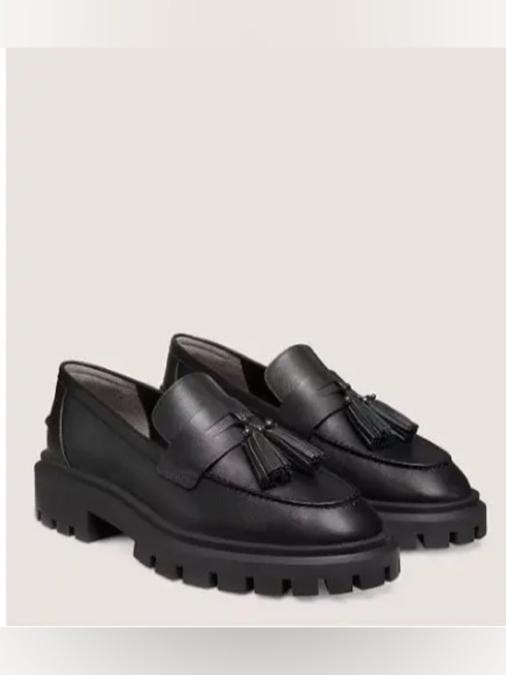 NWT Stuart Weitzman Ultra Lug Black Leather Double Tassel Loafer Size 12